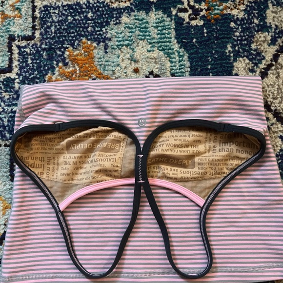 LULULEMON Power Y Pink & Gray Stripe Racer Back Tank w/ bra - Picture 2 of 4